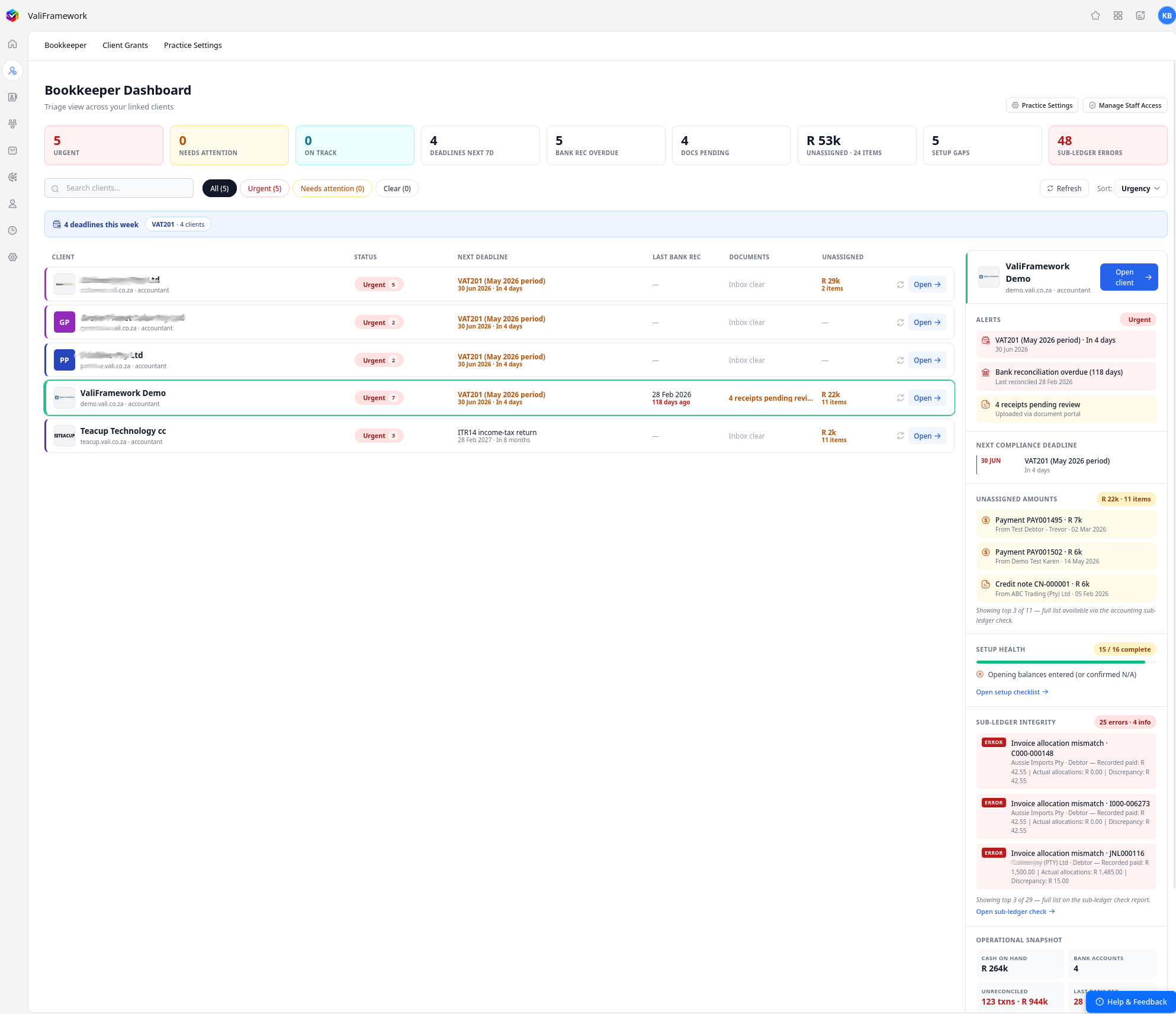 Vali dashboard