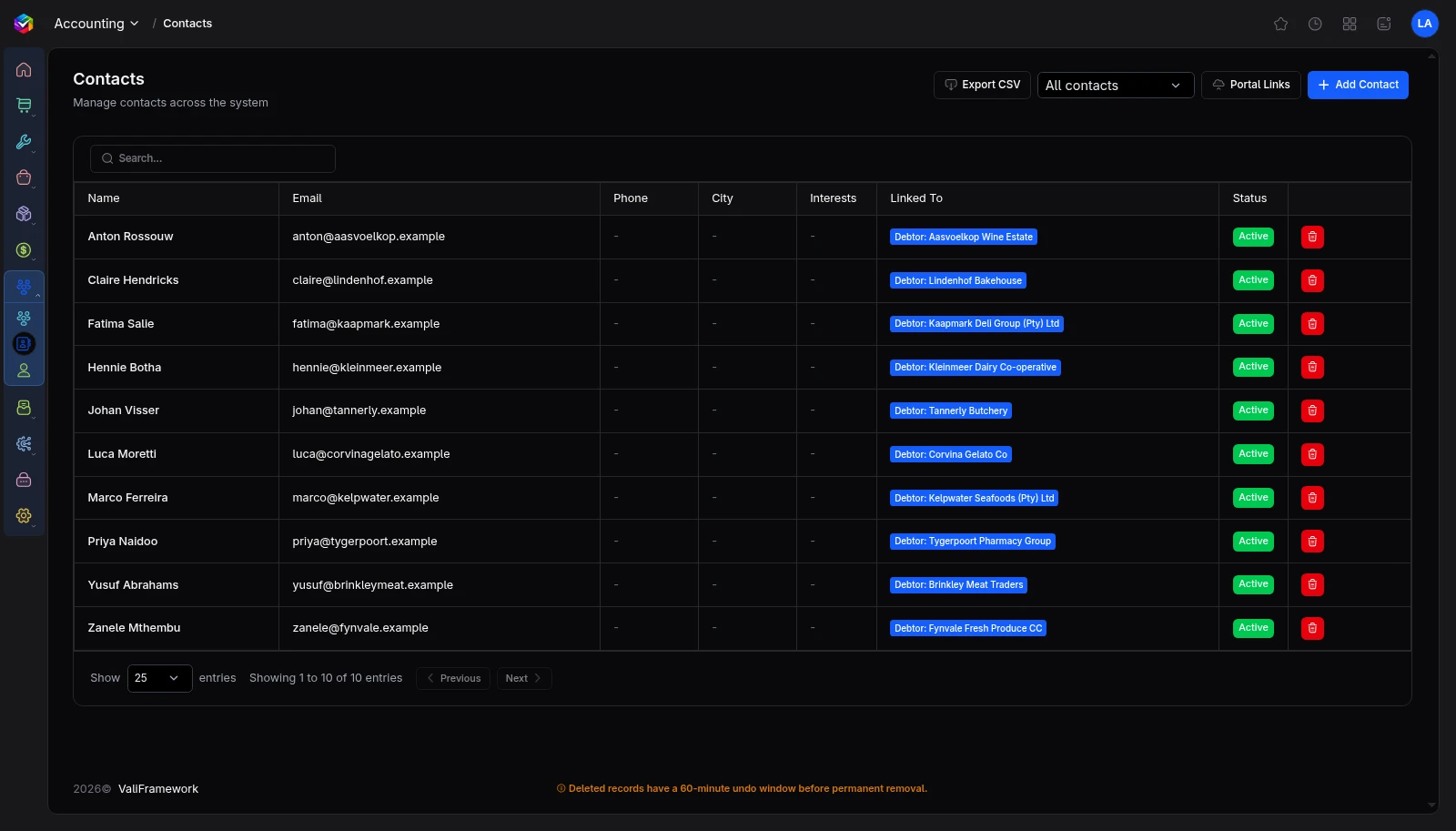 Vali CRM screen