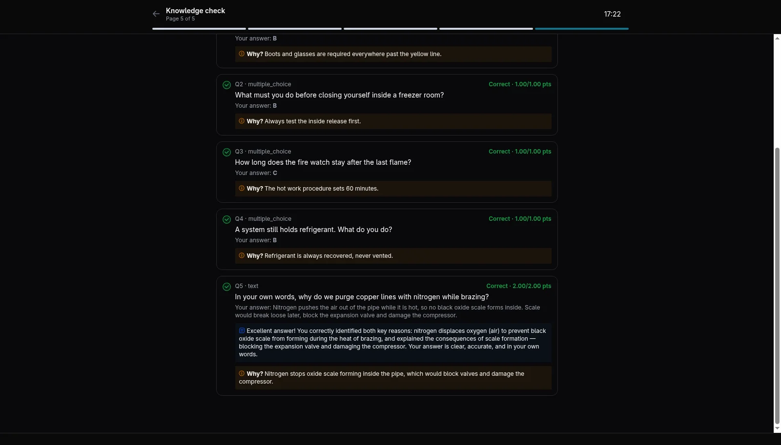 Results with the AI's written feedback on a learner's answer